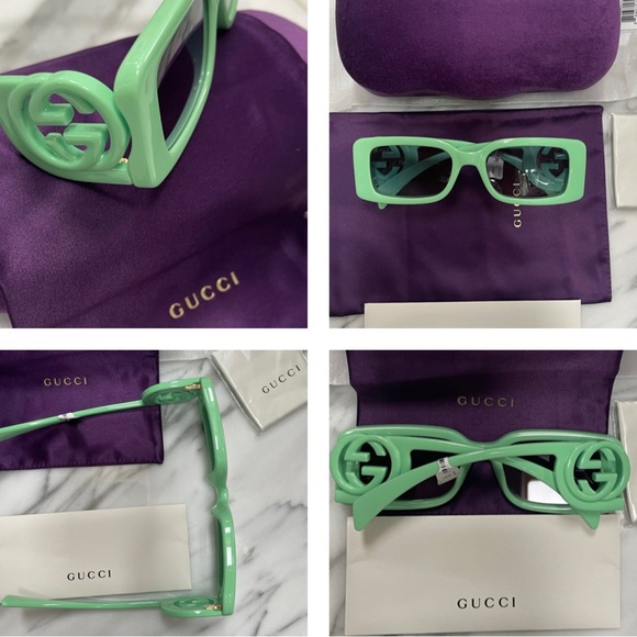 GUCCI RECTANGLE FRAME WITH BOLD GG ON 2025 FALL FASHION FAV PICKLE GREEN FRAMES - Picture 8 of 16